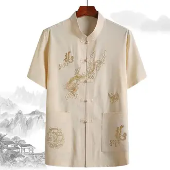 Kinų stiliaus praktika Uniforma Rankų plokštelės sagtis Dizaino marškiniai Vyriški kinų tradiciniai lininiai tango marškiniai su patogiu