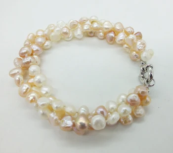 Klasikinė 6MM 3 natūralios mišrios spalvos baroko perlų apyrankė, padovanota mamai. Draugai, geriausia dovana 8