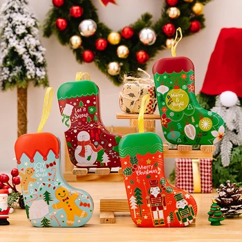 Kojinių formos skardinės saldainių dėžutė Tuščia sausainių skardinė Saldainių dėžutė Kalėdoms Saldainių sausainių krepšys Vakarėlio skanėstų maišelis Kalėdinė dovanų dėžutė