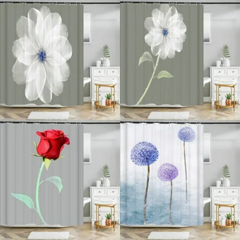 Lapai Gėlių rožių augalas Kiaulpienės audinys Dušo užuolaida Neperšlampamas vonios kambarys Dušo užuolaida Namų dekoravimas Užuolaida su kabliukais