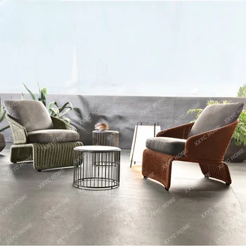 Lauko rotango sofa Moderni paprasta laisvalaikio sofa vienvietė dvivietė kūrybinė dizainerio rotango kėdė Balkonas Kiemas
