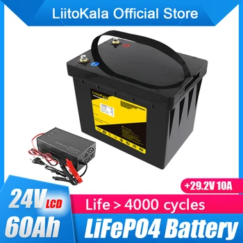 LiitoKala 24V 60Ah Lifepo4 baterija su 50A BMS 25.6V/29.2V 50Ah inverterio saulės kolektoriaus paspirtuko atsarginės galios valties šviesa