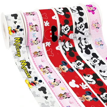 Lively Mickey Mouse Ribbon Disney Cartoon Printed Grosgrain Satin Ribbon for Gift Wrapping Hair Bow Craft Accessory 50yards