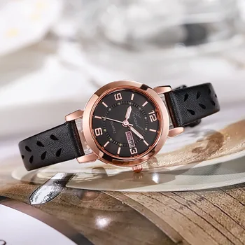 Luxury Women Simple Luminous Calendar Week Ladies Quartz Watch Casual Fashion Versatile Leather Belt Gift Watches Relojes Mujer