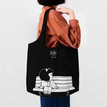 Mafalda Quino Tribute Design Pirkinių krepšys Drobė Pečių krepšys Nešiojamas Argentinos animacinis filmas Manga Bakalėjos pirkėjų krepšys Rankinė