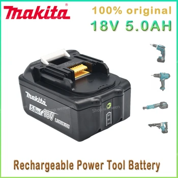 Makita 100% Original 18V 5.0Ah įkraunama elektrinio įrankio baterija su LED ličio jonų pakeitimu LXT400 BL1860 BL1850 BL1840