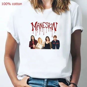 Maneskin Print marškinėliai Moterys Summer Rock Roll Cotton Unisex Casual marškinėliai Trumpomis rankovėmis marškinėliai Gatvės apranga Hip Hop drabužiai