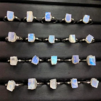 Natural Raw Blue Moon Vario akmens žiedai Vintažinio stiliaus sužadėtuvės Retro vestuvinių žiedų dovanų papuošalai 1PCS