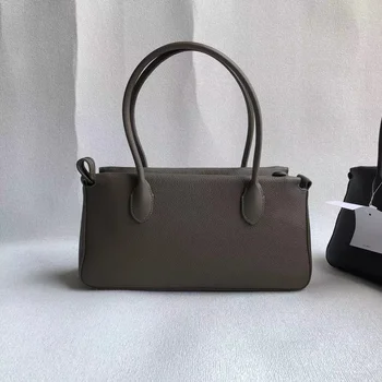 Niche Design T Handbag Ken Bean Same Style Women's Lychee Grain Cowhide E/W Top Retro One Shoulder Handbag Underarm Bag