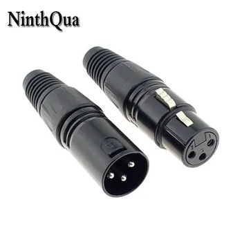 NinthQua 2pcs XLR 3Pin garso kabelio jungtis MIC 3P vyriškas kištukas Moteriškas lizdas Juodas mikrofonas Prijungimo kištukai (nikeliuotas kaištis)