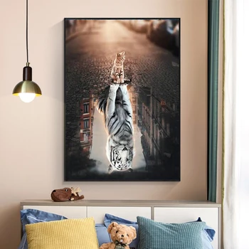 Nordic Modernas Liūtas arba katė Tigras širdyje Filmo plakatas Cuadros drobė Tapyba ir spaudiniai Sienų meno paveikslėliai namų dekoravimui