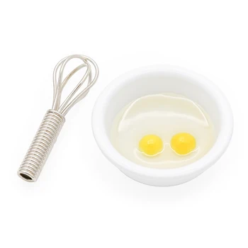 Odoria 1:12 Miniatiūrinis kiaušinių dubuo ir šluotelė Mini simuliacinis maistas Virtuvės komplektas Lėlių namelio aksesuarai Lėlių namų dekoravimas