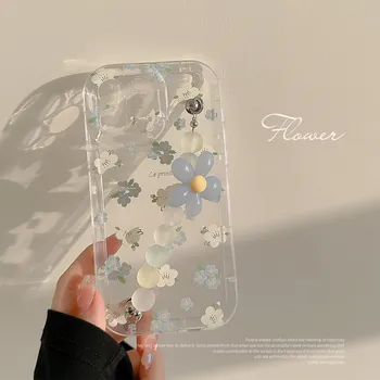 Ottwn mažų gėlių raštas su apyranke Telefono dėklas, skirtas iPhone11 12 13 14 Pro Max 14 Plus skaidrus minkštas smūgiams atsparus galinis dangtelis