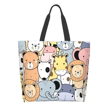pastelinių spalvų gyvūnų pirkinių krepšys Daugkartinio naudojimo animacinis filmas papuoštas logotipas Krepšys Zoologijos sodo krepšys per petį Kasdienis lengvas Didelė talpa