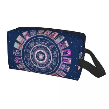 Pastelinė gotų zodiako astrologija Diagrama Tualeto reikmenų krepšys Raganos majoras Arcana Taro makiažo kosmetikos organizatorius Lady Storage Dopp rinkinio dėžutė