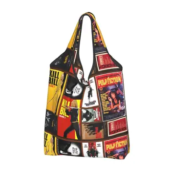 Perdirbimas Quentino Tarantino filmo koliažinis pirkinių krepšys Moterų krepšys Tote krepšys Nešiojama celiuliozės fantastika Nužudyti Billą Bakalėjos pirkėjų krepšiai