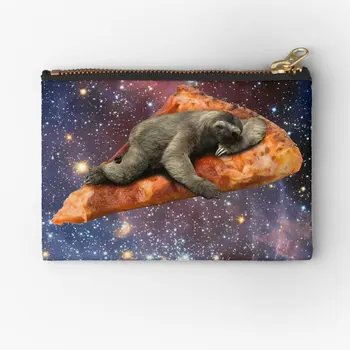 Pizza Sloth In Space Užtrauktukas Maišeliai Vyriški apatiniai kelnaitės Pure Money Bag Key Cosmetic Pocket Women Small Coin Kojinės Pakuotė