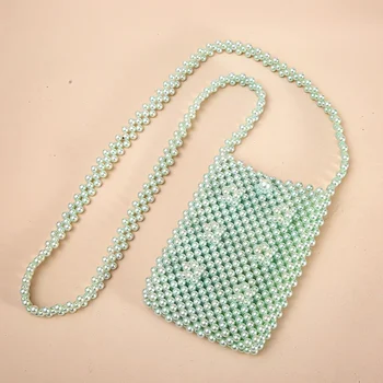 Rankų darbo žalio perlo mobiliųjų telefonų krepšiai moterims Pritaikytas naujos mados INS krištolo akrilo karoliukais moteriškas kryžminis krepšys
