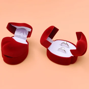 Raudonojo aksomo žiedų dėžutė Širdies poros žiedų laikymo dėklas Vestuvių sužadėtuvių vitrinos Auskarai Laikiklis Papuošalų organizatorius Dovanų pakavimas