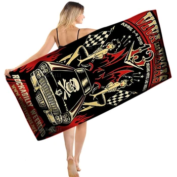 Rock Music Devilgirl Skull Viva Las Vegas Vintage Gas Tin Signs And Retro Oil Metal Sign Quick Drying Towel