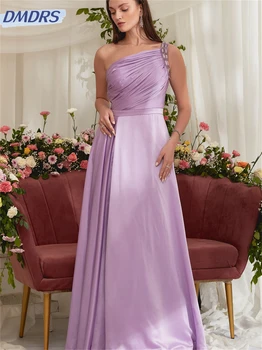 Romantiška vakarinė suknelė vieno peties rankovėmis 2024 Seksuali suknelė be rankovių Žavinga satino suknelė be nugaros grindų ilgio suknelė Vestidos De Novia