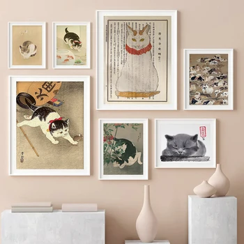 Rytietiška japonų varlė katė Auksinė žuvelė Gyvūnų sienų meno drobė Tapyba Šiaurės šalių plakatai ir spaudiniai Sieninis paveikslas svetainės dekorui
