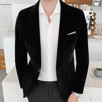 Suit Jacket Formal Lapel One Button Suit Top Super Soft suit Coat Velvet One Button Blazer for Business