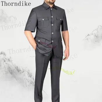 Thorndike Siuvėjas vyriškas kostiumas 2 Pjesės Klasikinis tamsiai pilkas vestuvinis kostiumas vyrams 2023 Slim Fit Groom Smokingo kostiumas Mariage Homme