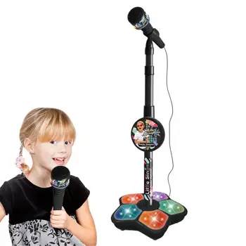 Vaikams skirtas mikrofonas su stovu Nešiojami ir reguliuojami dainavimo žaidimo rinkiniai Tvirti ir patvarūs vaikų dainavimo žaidimo rinkiniai su šviesa