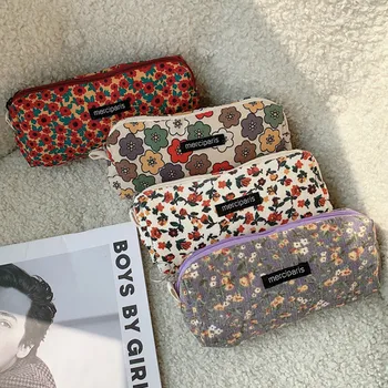 Velvetas gėlių kelionių kosmetiniai lūpų dažai piniginės laikymo krepšys Kawaii moterų makiažo rankinės organizatorius piniginė maišelis pieštukų dėklai krepšiai