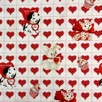 Vintage Showa Love Animals Medvilninis audinys Valentino dienos siuvimo audinys kūdikių suknelė Drabužiai Tekstilės audinys Patchwork skara