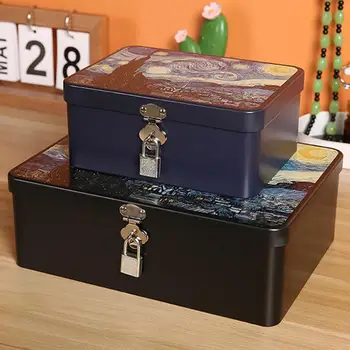 Vintage Style dovanų dėžutė Vintage Style skardinė dėžutė su užrakto raktu darbalaukio laikymo dėklas papuošalų namų organizavimui Retro įkvėptas