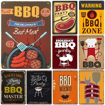 Vintage Warning BBQ Zone Dad's BBQ Metal Tin Signs Plakatai Plate Wall Decorative for Home Bars Cafe Clubs Retro Plakatų plokštelė