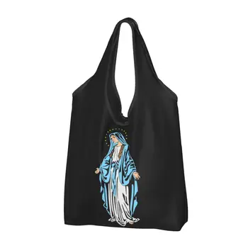 Virgin Mary Bakalėjos krepšys Patvarus didelis daugkartinio naudojimo perdirbamas sulankstomas sunkus pirkinių krepšys Plaunamas lengvas