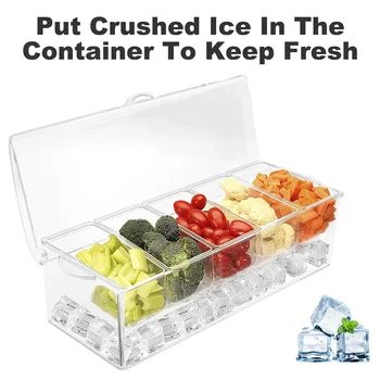 Virtuvės laikymo dėžutė ledu aušinamų pagardų prieskonių indui su nuimamais skyriais Skaidrus maistinių vaisių organizatorius