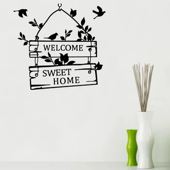 Welcome Sweet Home Wall Decal Birds Quote Door Window Vinyl Stickers Art Living Room Removable Home Decoration Logo Mural Q209