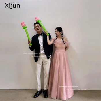 Xijun Elegantiškos rožinės vestuvinės suknelės Tiulis A-Line Korėjietiškos oficialios prom suknelės Princesės klostės Fotosesija Vestuviniai chalatai moterims2023