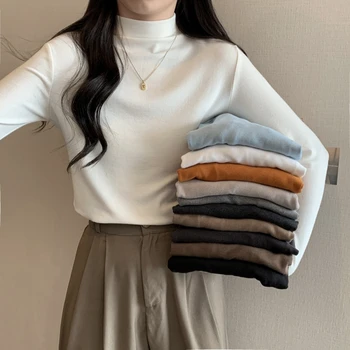 Žieminiai Y2K vilnos marškinėliai Moterys Korėjiečių mados vėžlys ilgomis rankovėmis marškinėliai Moteris Kpop Japoniški vintažiniai skinng drabužiai Tops