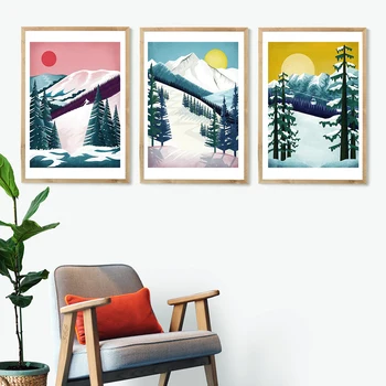 Žiemos sportas Slidinėjimo meno plakatas Drobės tapyba, Senovinės kelionės Sniego kalnų tapyba Pagrindinis Pritaikomas